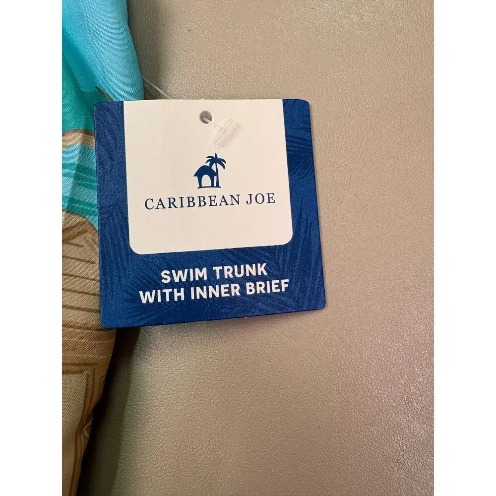 Caribbean Joe Boys Swim Trunks Size 4 XS Dinosaur Tropical Beach Print NWT